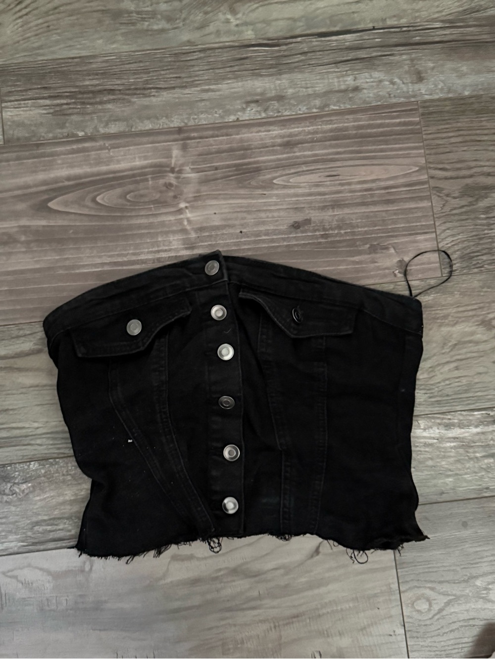Black Button-Front Denim Crop Top